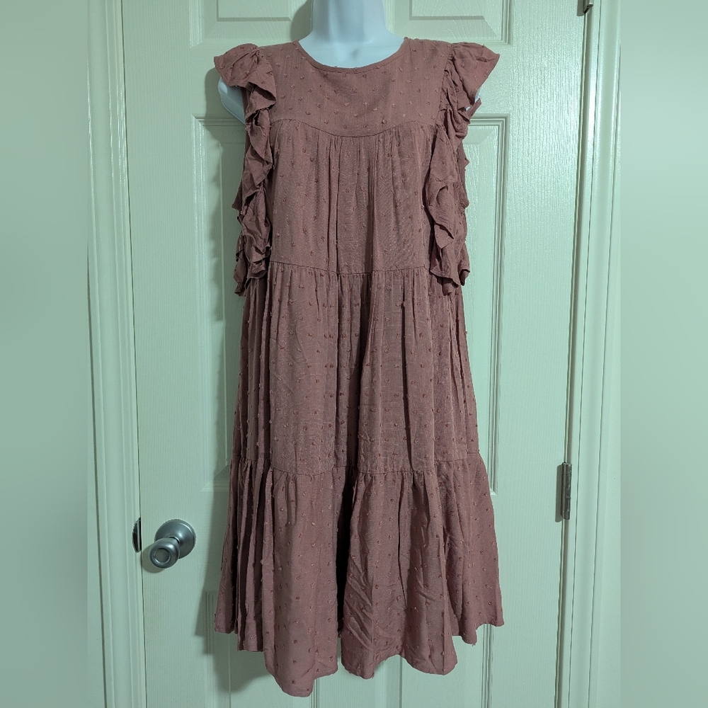Ruffled Sleeveless Dress in Dusty Pink - Picture 1 of 9